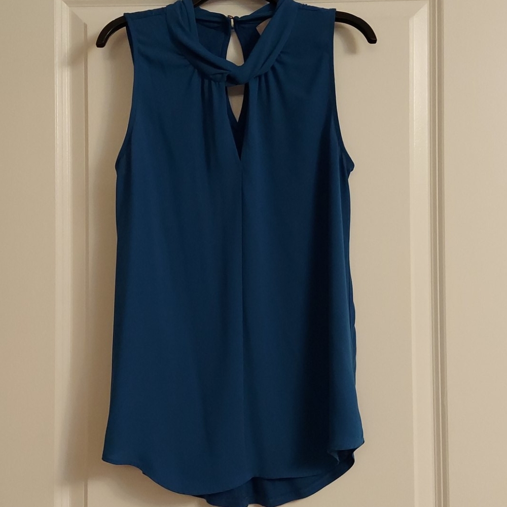 LOFT sleeveless deep teal twisted neck shell